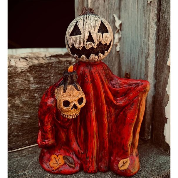 Resin Pumpkin Head Wizard Statue - Halloween Cloak Home Entrance Tabletop Decor Hot Selling Item_voghion.com