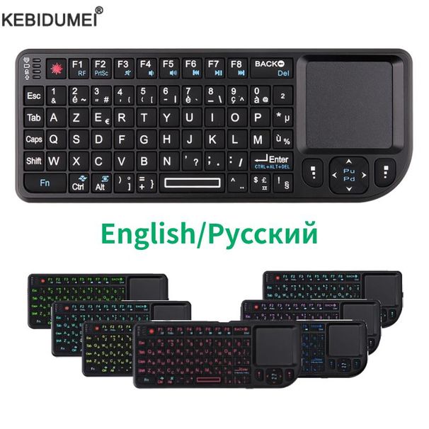 Controle remoto Air Mouse 2.4G com touchpad e retroiluminação em inglês e russo para Android TV Box PC Mini teclado sem fio_voghion.com