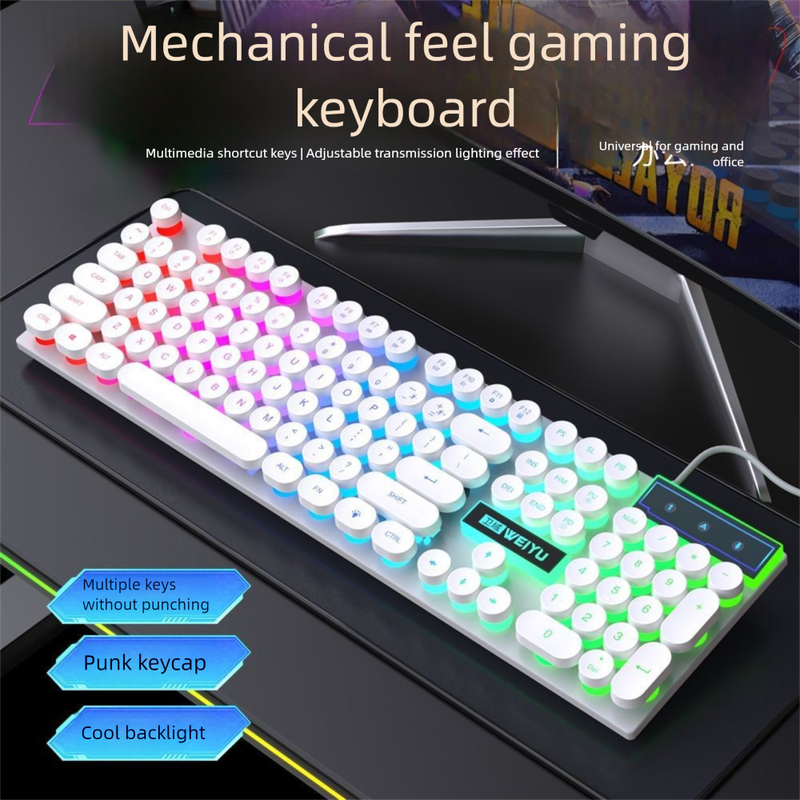 Silent Mechanical Feel Computer Gaming Laptop Office USB Keyboard And Mouse Set Wired Character Lighting_voghion.com