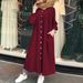 Women's clothing Muslim new solid color long sleeved shirt dress casual pocket robe_voghion.com