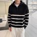 Maglione a righe con cerniera a collo alto e mezza lunghezza, da uomo, autunno e inverno_voghion.com