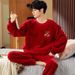 Coral sleepwear winter 2023 new long sleeved thick flannel men's home suit set_voghion.com
