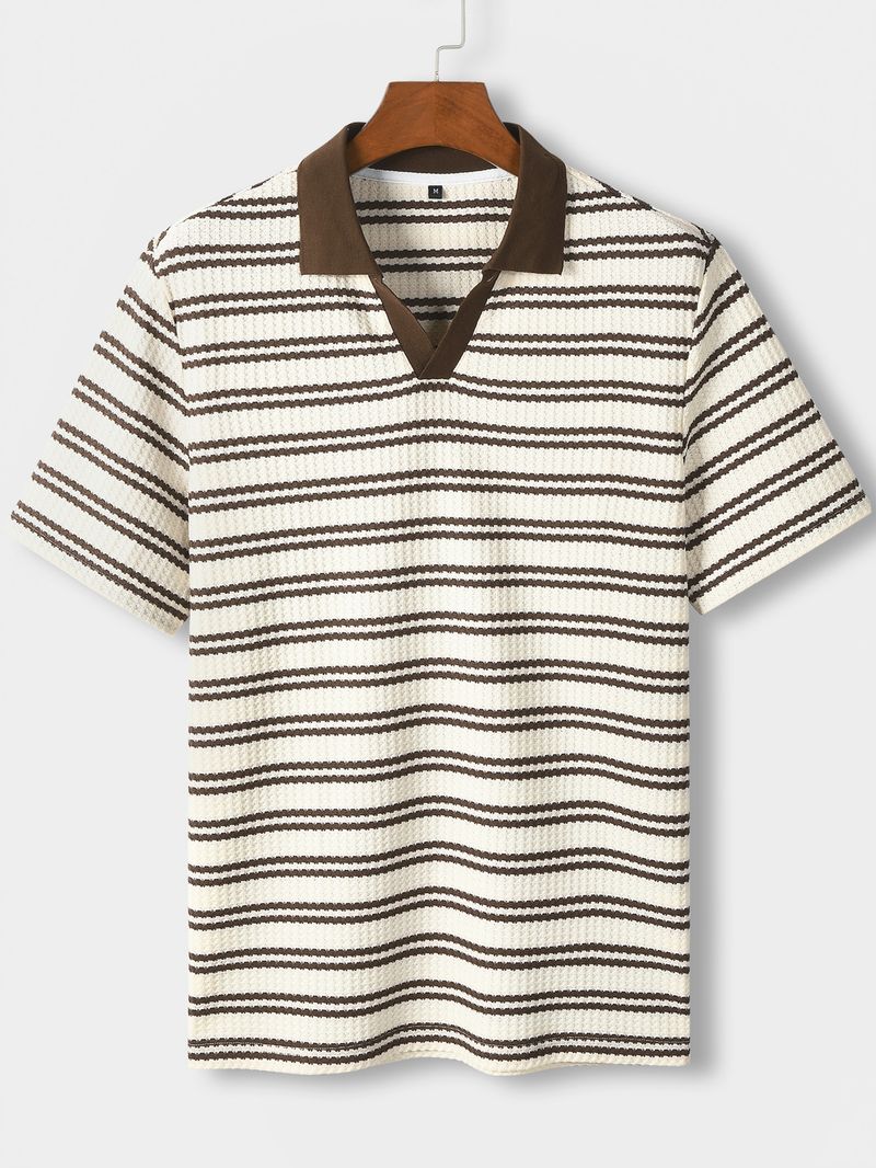 Polo casual a righe con risvolto, t-shirt a maniche corte da uomo_voghion.com