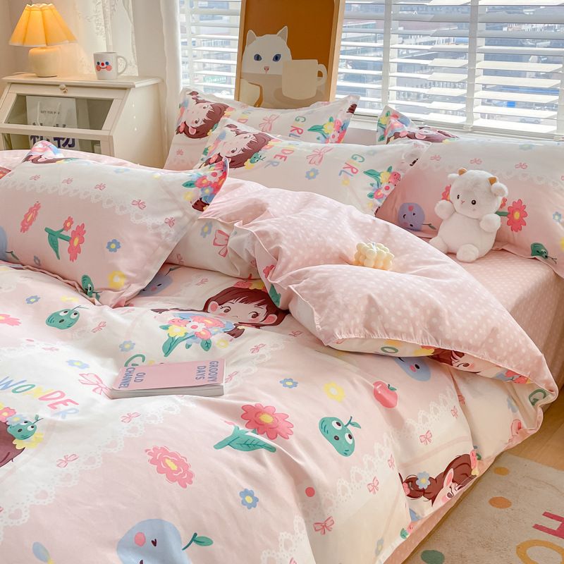Summer pastoral style plant cashmere printed four of bedding, fresh bed sheets for student dormitories, three piece set_voghion.com