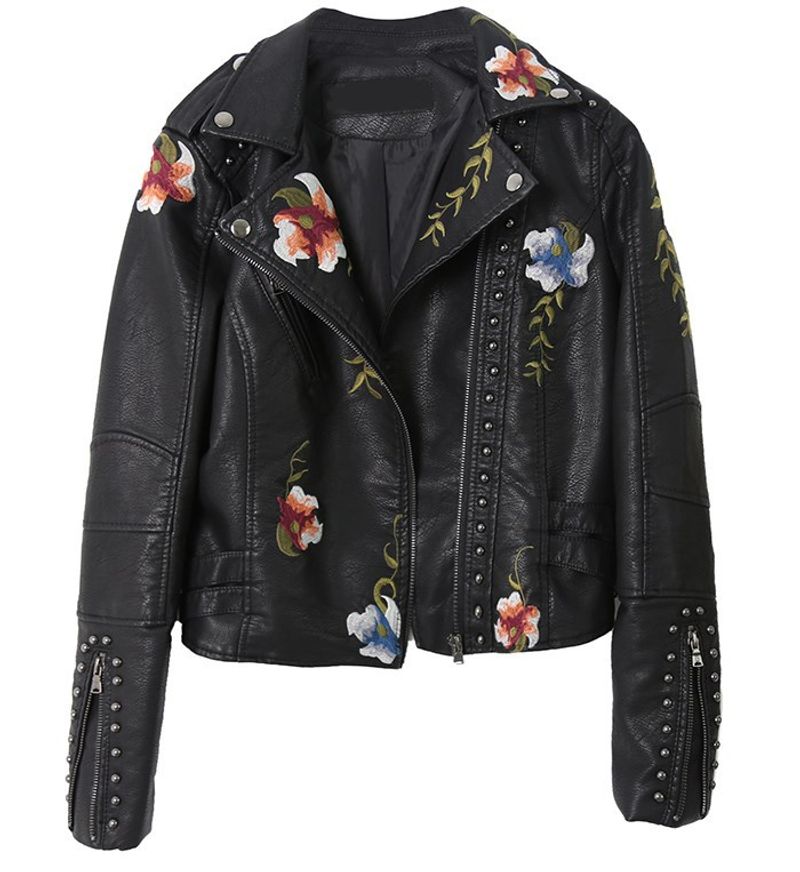 Women's Short Jacket Light Mature Temperament Embroidered Rivets Women's PU Heavy Metal Fashion Leather _voghion.com