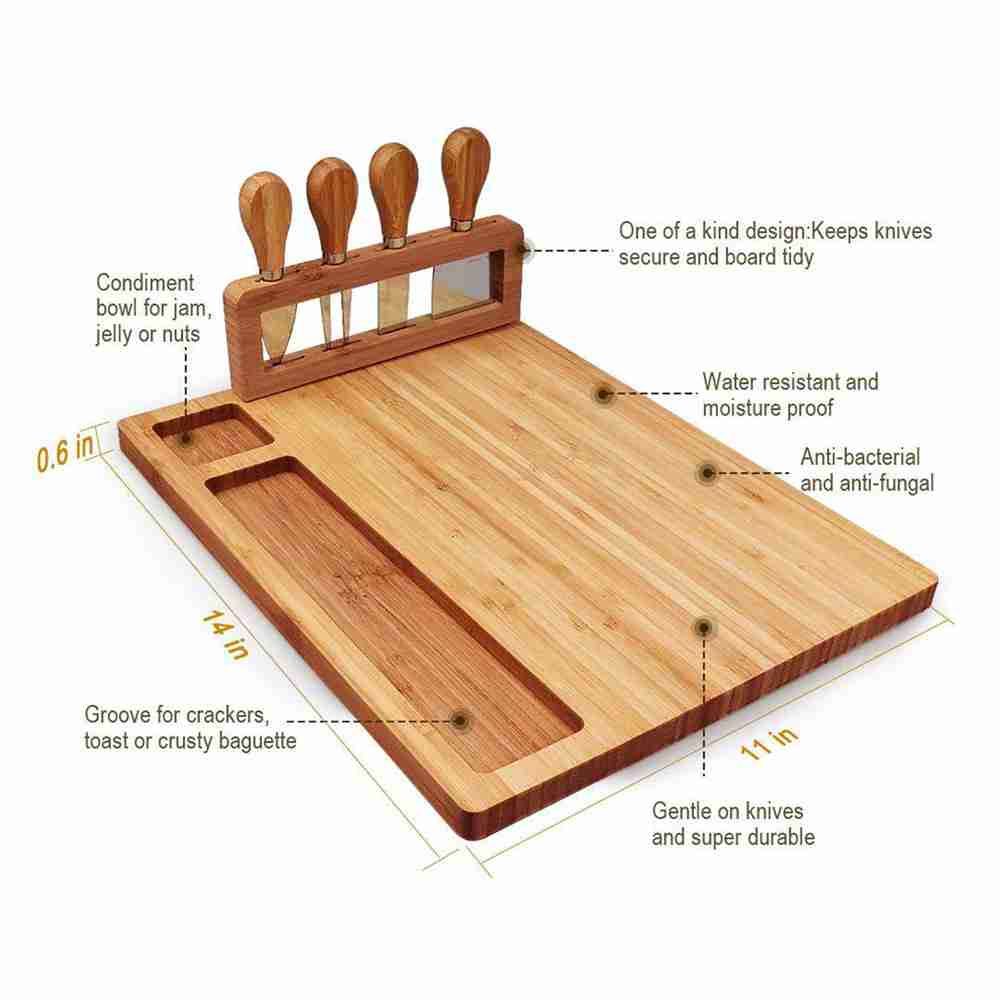 Schneidebrett-Set aus Bambus, Käsebrett, Fleisch- und Wurstplatte, Serviertablett für Obst und leckeres Fleisch_voghion.com