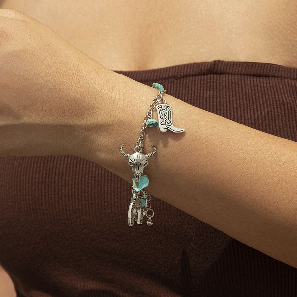 Cappello da cowboy in stile western, collana multistrato turchese per donna, collana versatile con piatto di fiori retrò_voghion.com