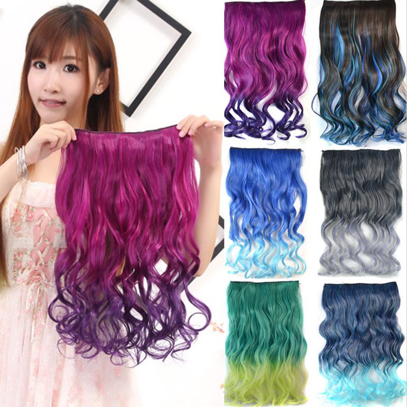Parrucca con clip per donna, estensione dei capelli in un unico pezzo, parrucca con cinque clip, sfumatura colorata, capelli lunghi, ondulati e ricci_voghion.com