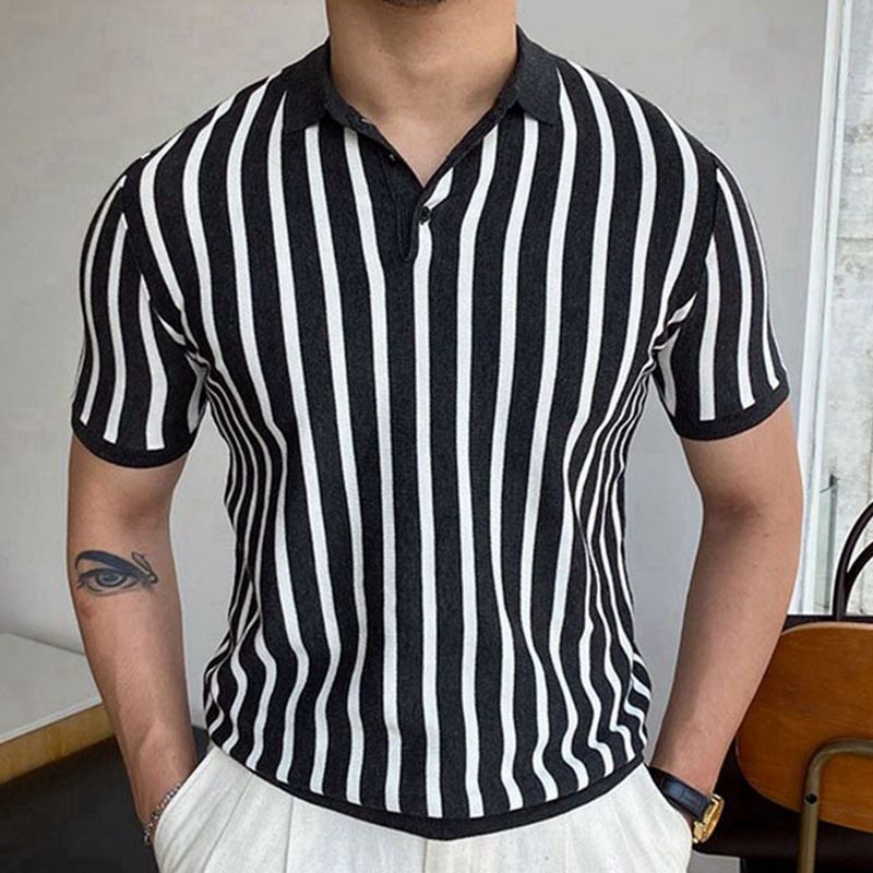 Polo da uomo business a maniche corte in maglia a righe estive del Giappone e della Corea del Sud SY0153_voghion.com