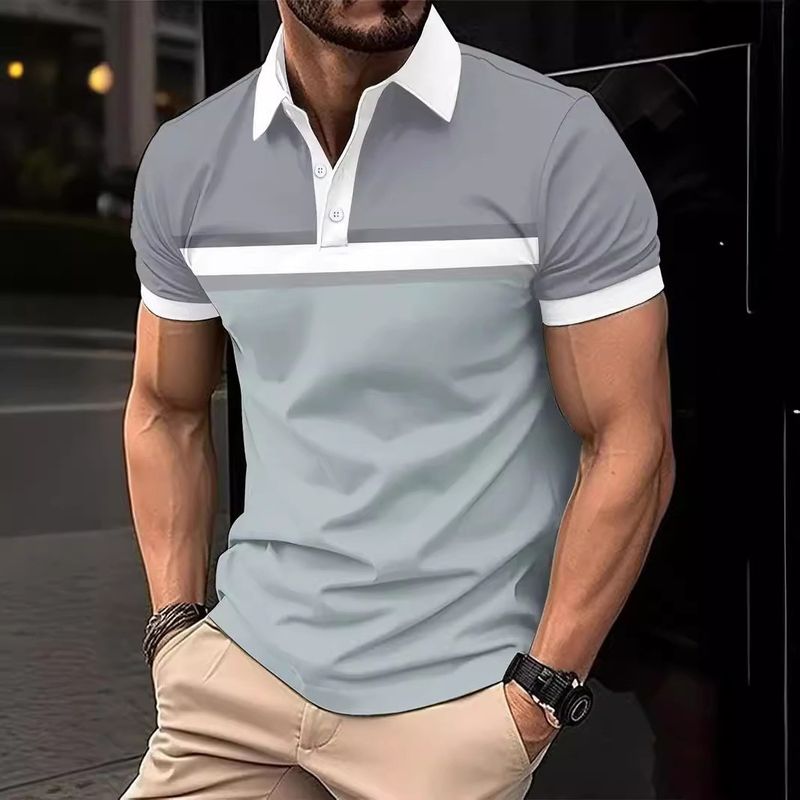 2025d New 2024 Men's Casual Striped Print Turn-down Collar Short Sleeve Polo Shirt_voghion.com