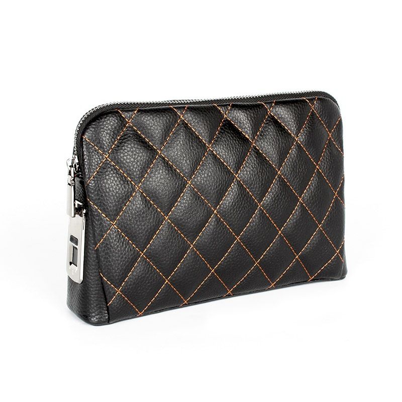 Herrentaschen FIPOLOCK Klassische Tasche aus echtem Leder mit kariertem Fingerabdruckmuster, modische und langlebige Clutch, diebstahlsichere Clutch mit Fingerabdruck-Entriegelung_voghion.com