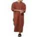 Herrenbekleidung Herren Lose Gestreifte Stehkragen Langarm Muslim Robe Sweatshirt Pocket Style Robe_voghion.com