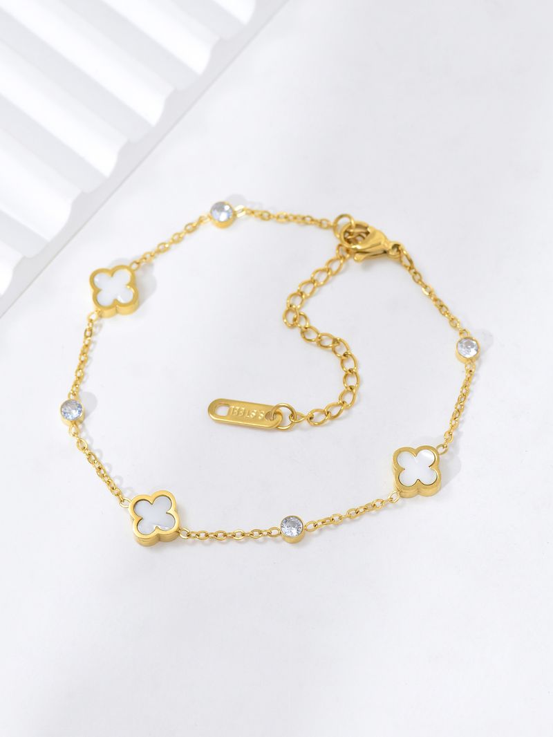 Fashionable Light Luxury Simple Elegant Diamond-Encrusted Clover Flower Bracelet For Women High-End Titanium Steel_voghion.com
