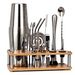 Ensemble de 17 outils de bar à cocktails avec support en bambou et acrylique, shaker et paille_voghion.com