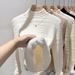 Women's Fleece-Lined Knit Sweater Semi-Turtleneck Thermal Long Sleeve Top For Winter (Includes Necklace) - Soft Faux Mink Fabric, Slim Fit, Pure Color_voghion.com