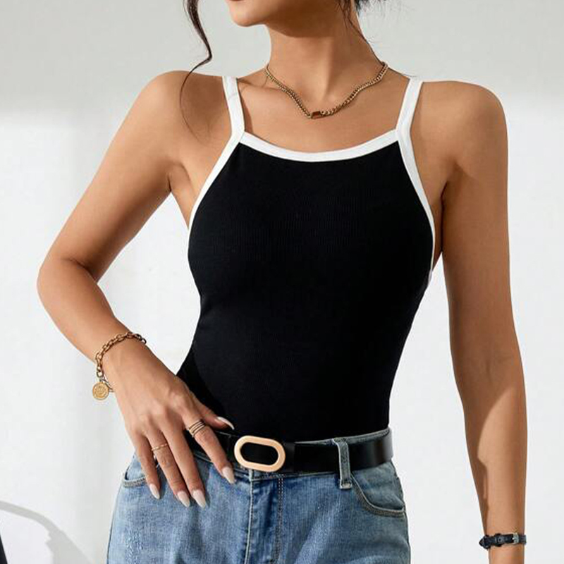 Dammode smalt temperament skarvfärg hög elastisk stickad väst grimma topp_voghion.com