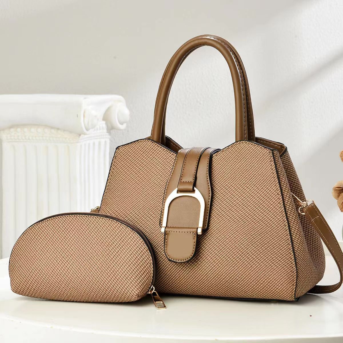 Damentaschen Zweiteilige Mutter-Kind-Tasche Neue Temperamenthandtasche Modische, einfache Textur-Umhängetasche_voghion.com
