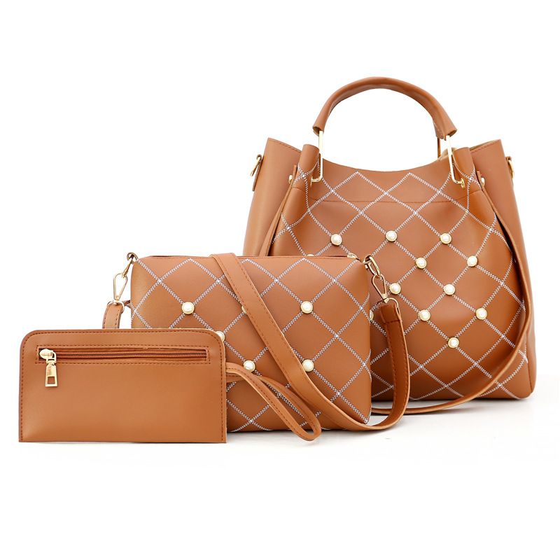 Borsa grande per mamma e bambino, borsa a secchiello con perle, borsa a tracolla, borsa a tracolla, borsa da donna in tre pezzi_voghion.com