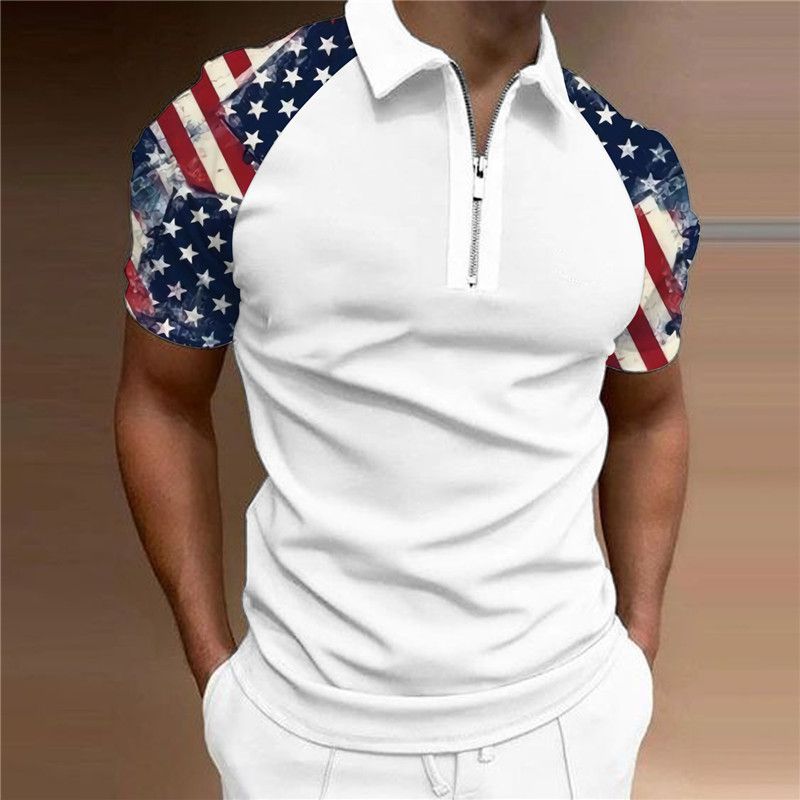 Polo à la mode pour hommes, polo à manches courtes avec fermeture éclair imprimée en 3D_voghion.com