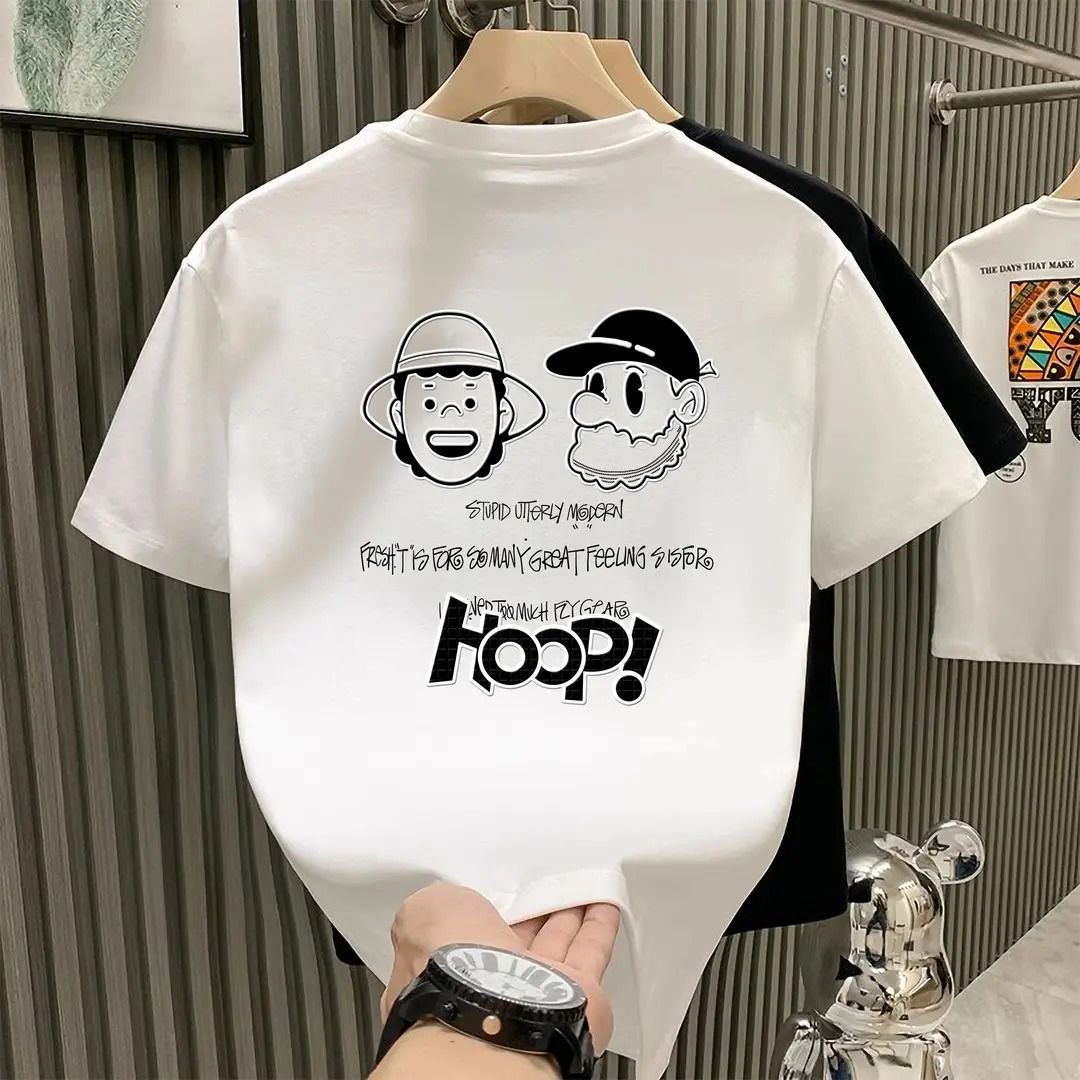 Maglietta estiva da uomo con stampa a testa piccola, a maniche corte, semplice e versatile, casual, aderente, a mezza manica_voghion.com