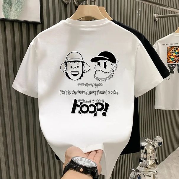 Maglietta estiva da uomo con stampa a testa piccola, a maniche corte, semplice e versatile, casual, aderente, a mezza manica_voghion.com