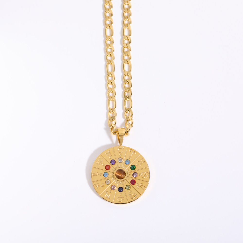 Collana da donna in acciaio inossidabile con ciondolo zodiacale, pietra portafortuna e tarocchi, ciondolo astrologico unico per tutti i 12 segni, collana con dodici costellazioni_voghion.com