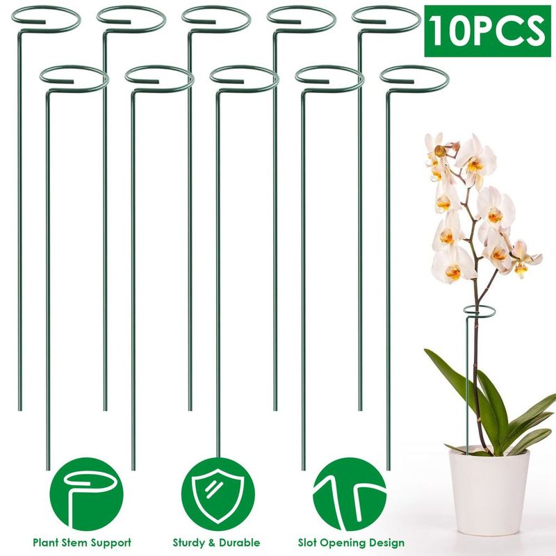 10Pcs Plant Flower Support Stakes Garden Single Stem Support Stake Iron Plant Cage Support Ring_voghion.com