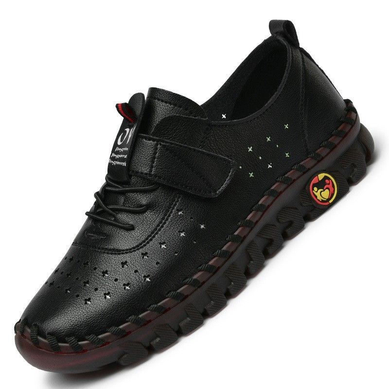 Women's large size 45 size beef tendon soft sole hand stitched Velcro casual shoes_voghion.com