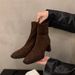 High heel Korean small ankle boots suede boots women's shoes 2024 new autumn and winter square thin short boots_voghion.com