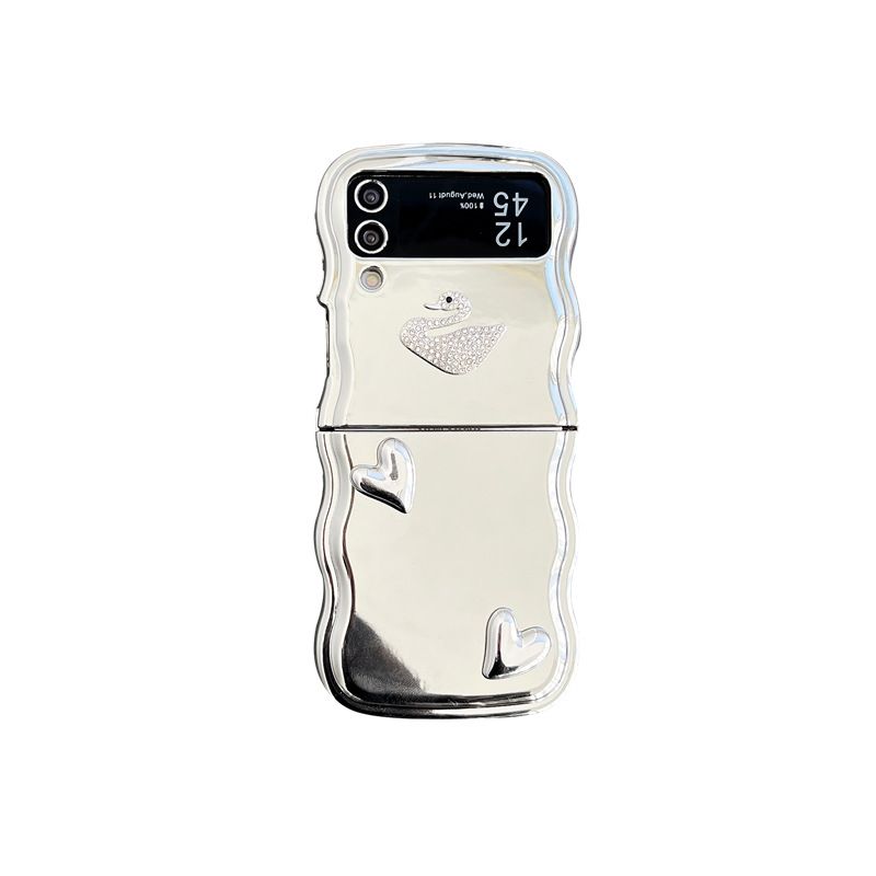 Silver plated love Swan for galaxy zflip3/4 phone case Samsung 5 generation folding protective case bracelet_voghion.com