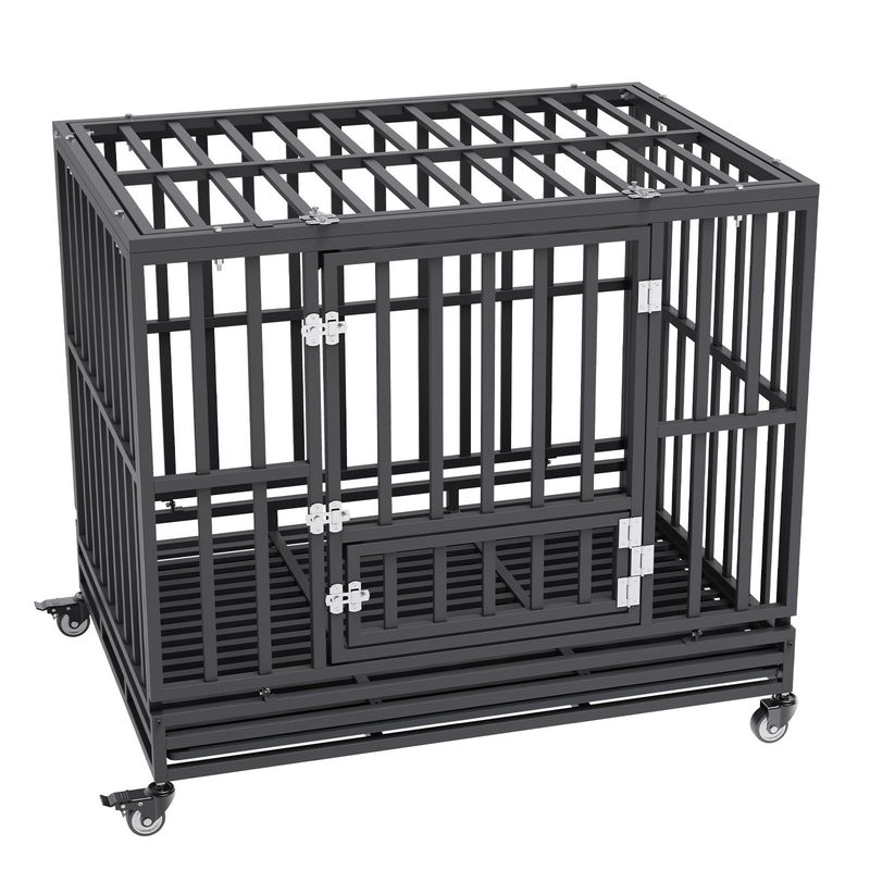 VEVOR 42 Inch Heavy Duty Dog Crate, Indestructible Dog Crate, 3-Door Heavy Duty Dog Kennel for Medium to Large Dogs with Lockable Wheels and Removable_voghion.com