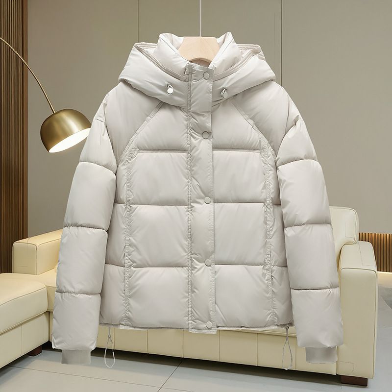 Neue kurze Pufferjacke mit Kapuze, übergroßer Steppmantel für Damen, warme Winteroberbekleidung, einfarbiger, leichter Parka_voghion.com
