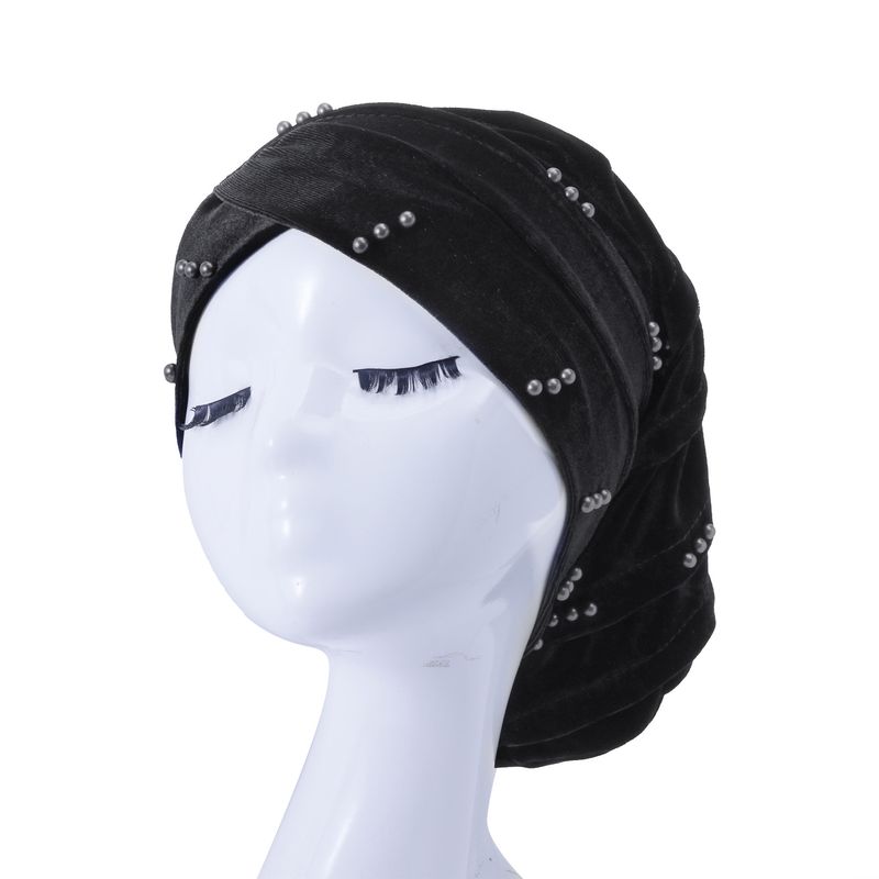 Cappello turbante in velluto e perle – Cappello pieghevole in stile europeo e coreano (disponibile)_voghion.com