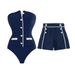 2025 New Navy Strapless Simple One-piece Swimsuit Shorts Set For Women 25293_voghion.com