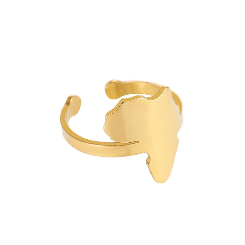 Fashion New Titanium Steel Smooth Gold Map Shape Birthday Gift Party Women's Adjustable Ring_voghion.com