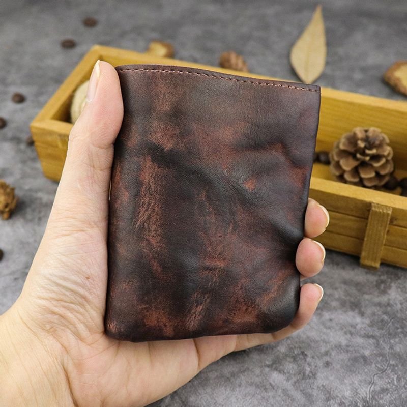 Portafoglio da uomo vintage invecchiato Portafoglio semplice in vera pelle Portafoglio corto multi-carta Porta carte Fermasoldi_voghion.com