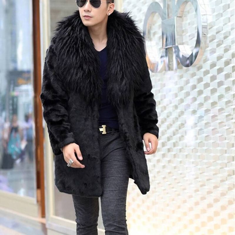 Men's Clothing Fur Mid Length Coat With Large Fur Collar Autumn And Winter Mink Fur Thickened Warm And Fashionable Fur Coat_voghion.com