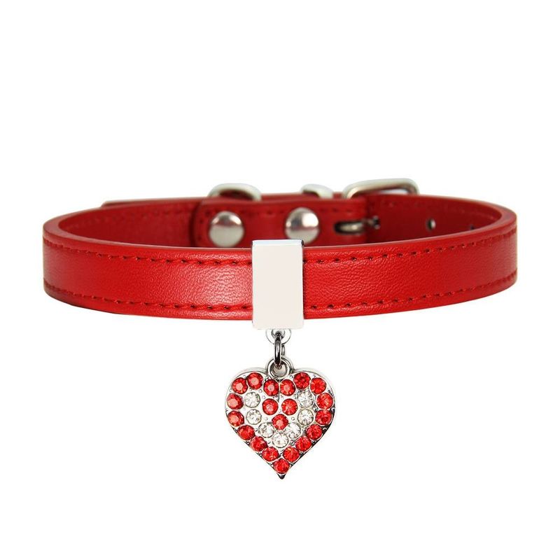 Heart Shaped Pendant PU Leather Dog Collar Pet Dog Leash_voghion.com