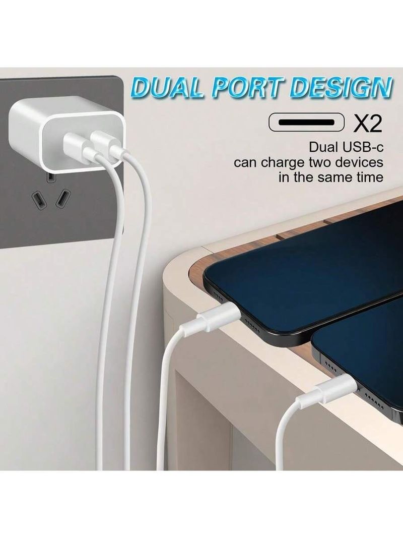 Caricabatterie USB-C a doppia porta da 20 W per iPhone, blocco di ricarica rapida [certificato MFi], confezione da 2 cavi USB-C da 6 piedi per iPhone 16/16pro/16Plus/16 Pro Max/15/15pro_voghion.com