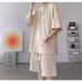 Short Sleeve Casual Sports For Men, Thin Summer Outfit, Loose Fit, Five-Point Shorts Two-Piece Set, Waffle Texture Suit_voghion.com