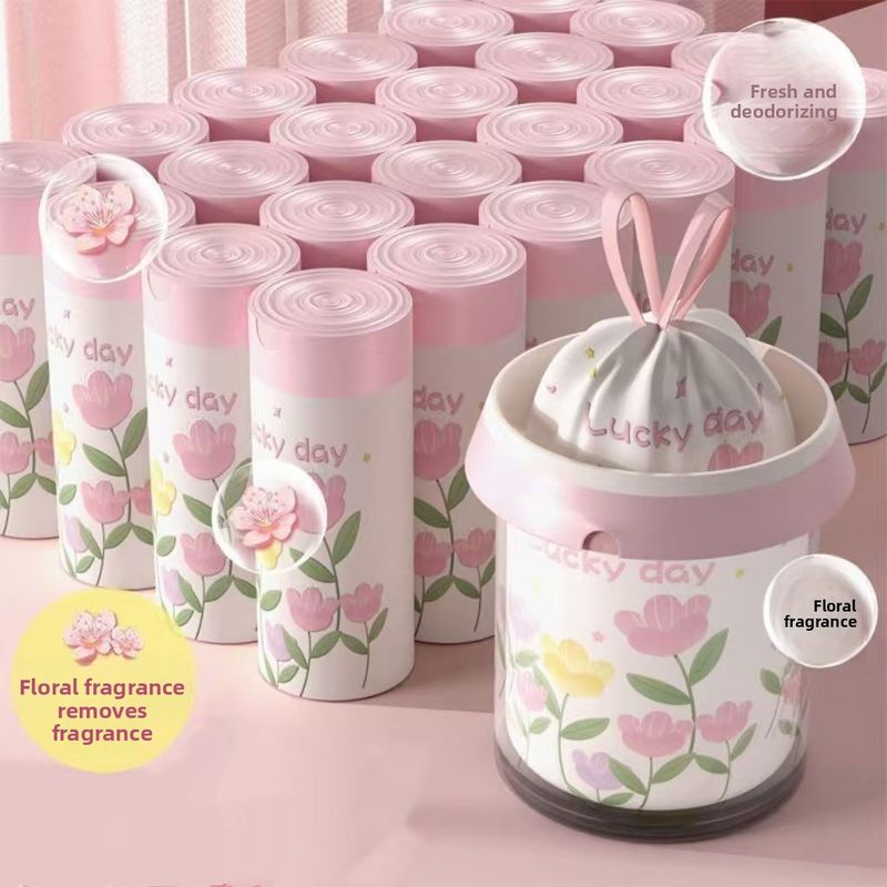 【Extra Large And Thick】Upgraded Fragrance Trash Plastic Printed Drawstring Bags Household Handheld Automatic Closure_voghion.com