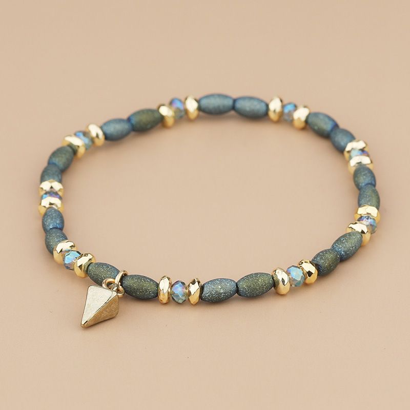 Pulseira feminina em forma de arroz, contas de vidro, pingente de ouro, pulseira de rebite_voghion.com