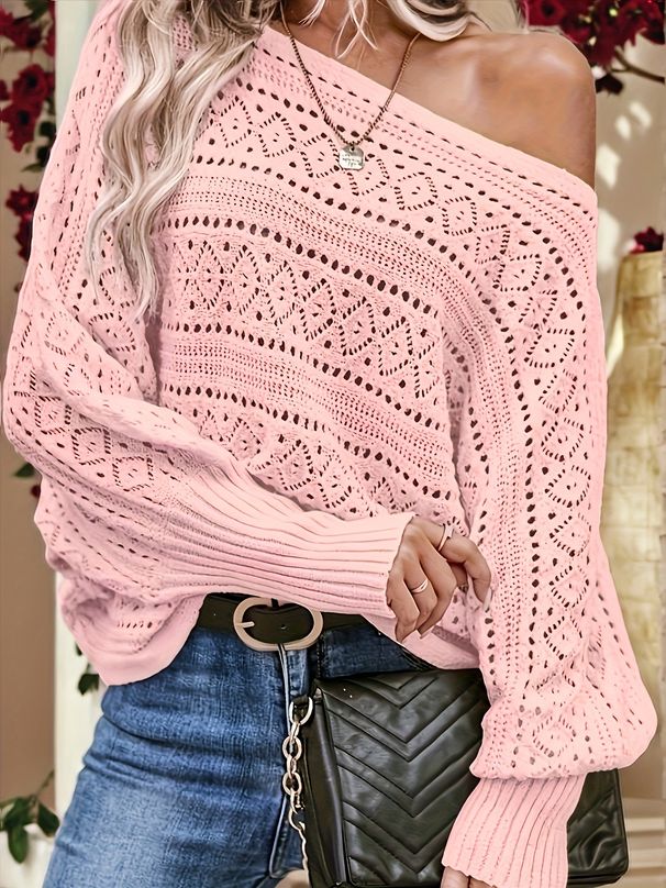 Locker geschnittener Häkelstrickpullover – Lässiger Langarmpullover mit Lochmuster (S-XXL)_voghion.com