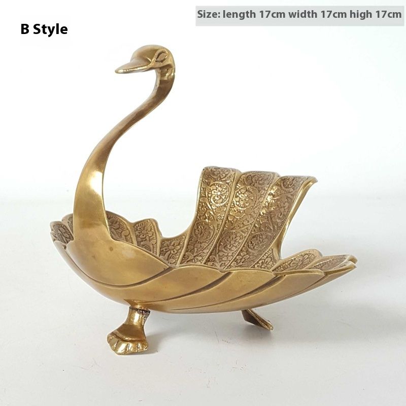 Brass Handmade Peacock Storage Tray Coffee Table Nut Snack Swan Jewelry Dish Decorative Fruit Plate Ornament_voghion.com