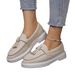 Round Toe Thick Sole Solid Color Casual Shoes Tassel New Style Shallow Mouth Elegant European And American Slip-On_voghion.com