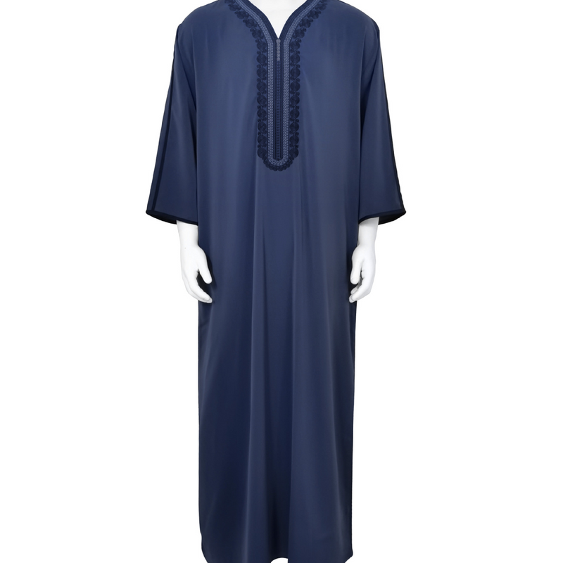 Men's Clothing New Muslim mid sleeve embroidered robe ethnic style men's robe side pocket Muslim robe_voghion.com