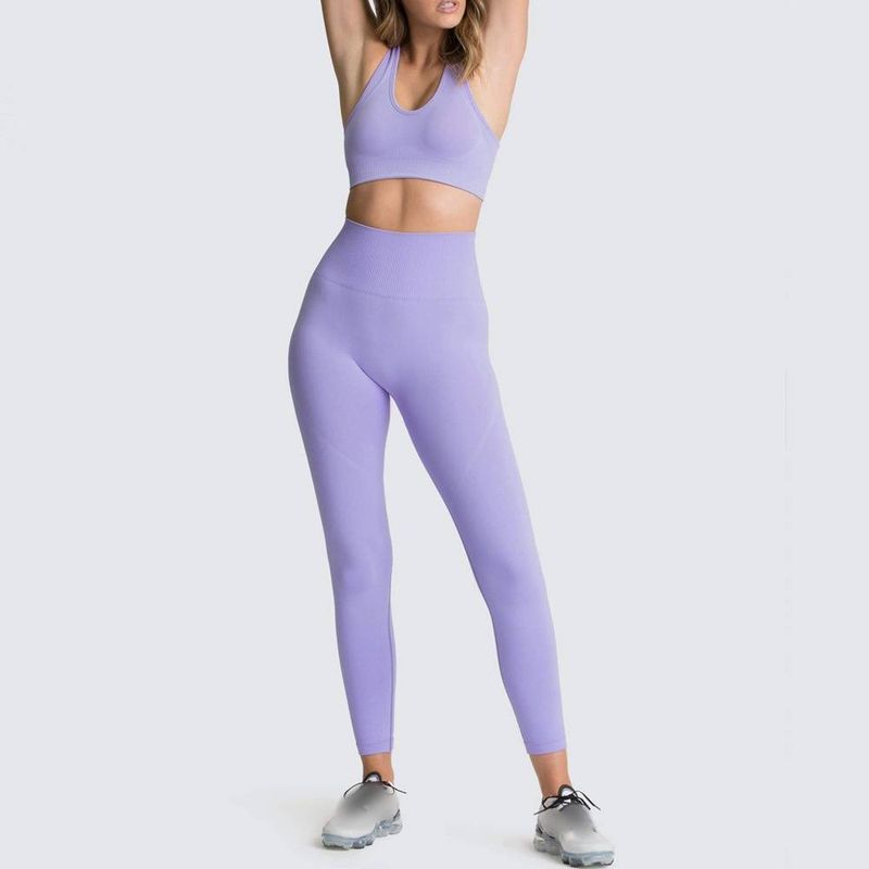 Women's Fitness Beauty Back Bra Yoga Suit Set, Seamless Knitted Slim Fit Hip Lift Moisture Wicking Sports Fitness Suit_voghion.com
