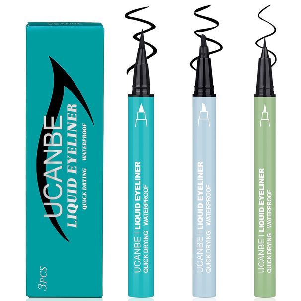 UCANBE 3-Pack Liquid 3 Tips Quick-Dry Waterproof Smudge-Resistant Smooth Eyeliner Pen Set_voghion.com