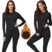 Women's Thermal Underwear Set - Soft Fleece-Lined Winter Base Layer, Round Neck Long Sleeve Top & Pants, Stretchy & Warm (Black/Gray)_voghion.com