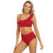 2025 New Sexy Swimsuit Ruffle One-Shoulder Strap Two-Piece High-Waisted Bikini_voghion.com